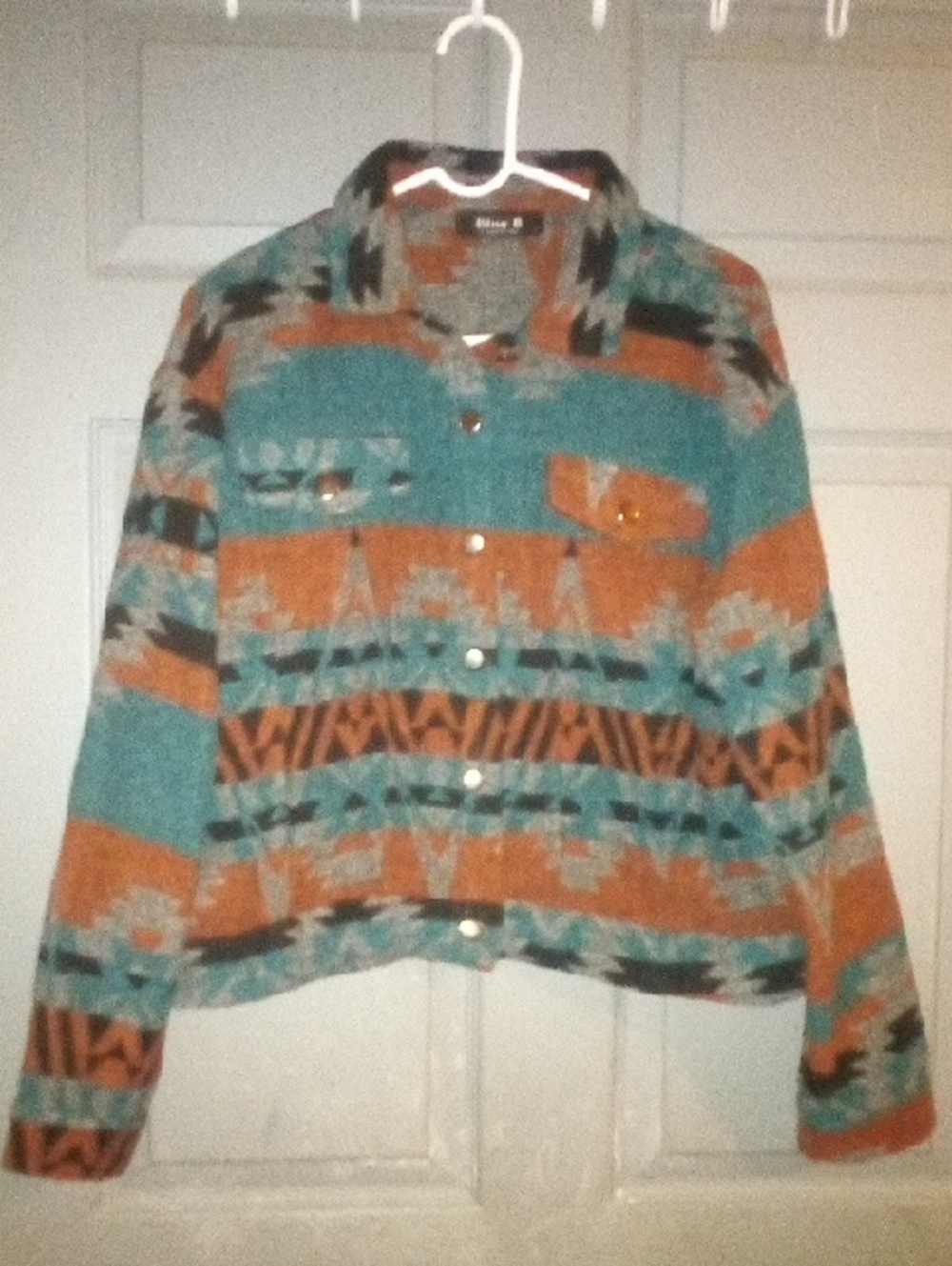 Southwestern Patterned Shirt Jacket in Teal and Rust